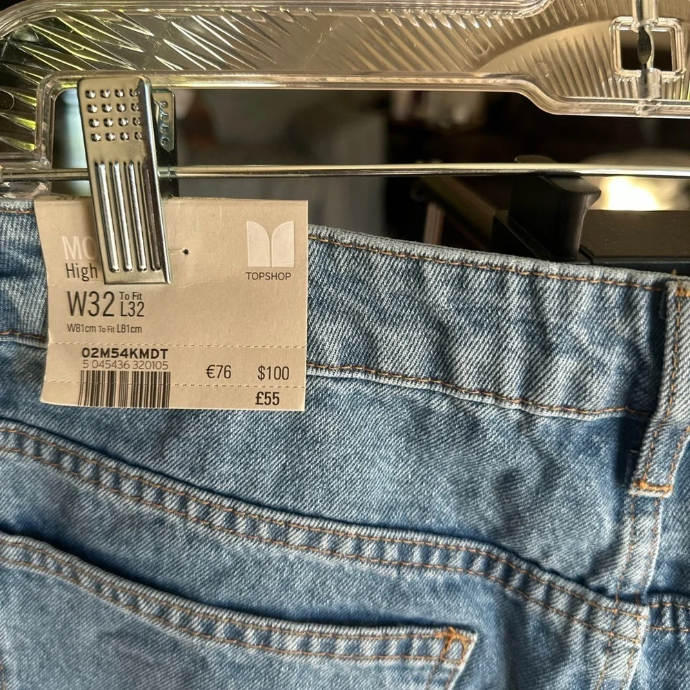 Topshop Blue Straight Leg Jeans with Black & Blue Pattern - Picture 4 of 5